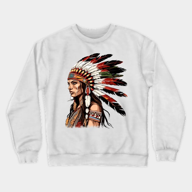 Native American Girl Crewneck Sweatshirt by Chromatic Fusion Studio